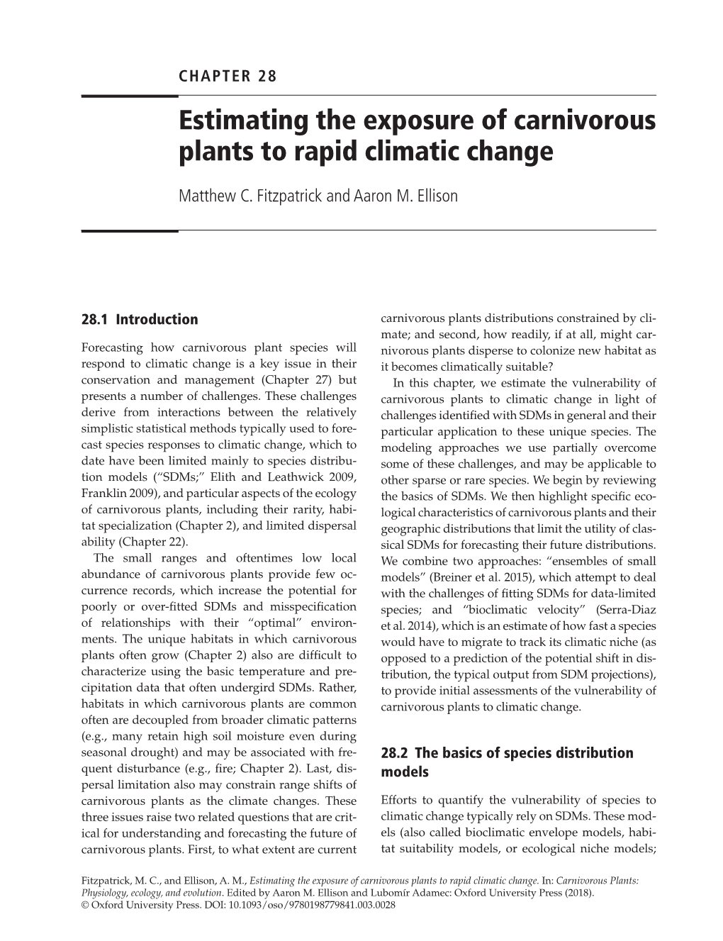 Estimating the Exposure of Carnivorous Plants to Rapid Climatic Change