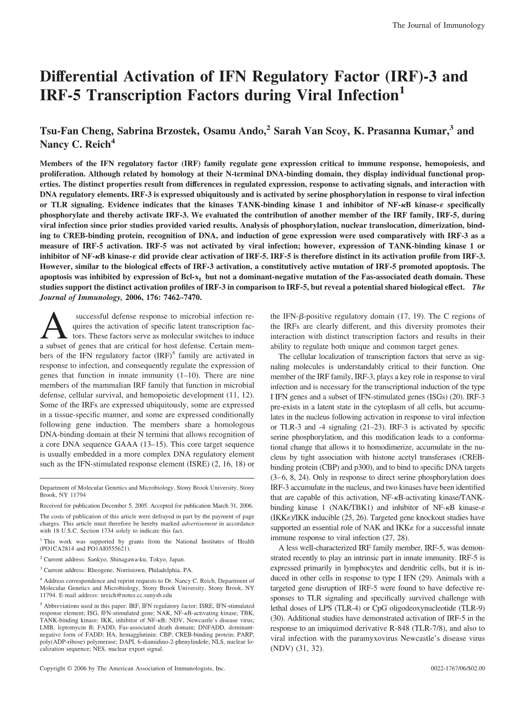 Factors During Viral Infection Factor (IRF)-3 and IRF-5 Transcription