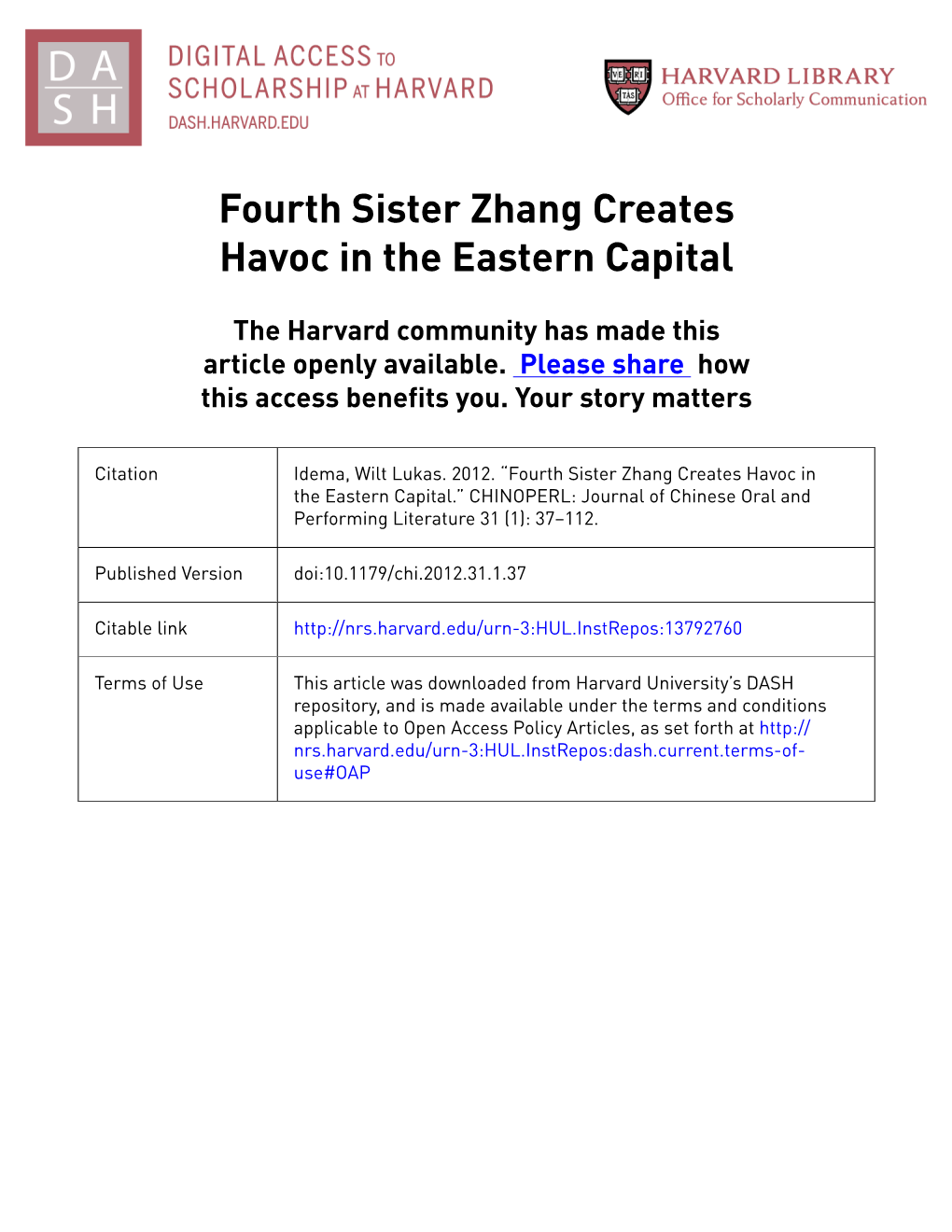 Fourth Sister Zhang Creates Havoc in the Eastern Capital