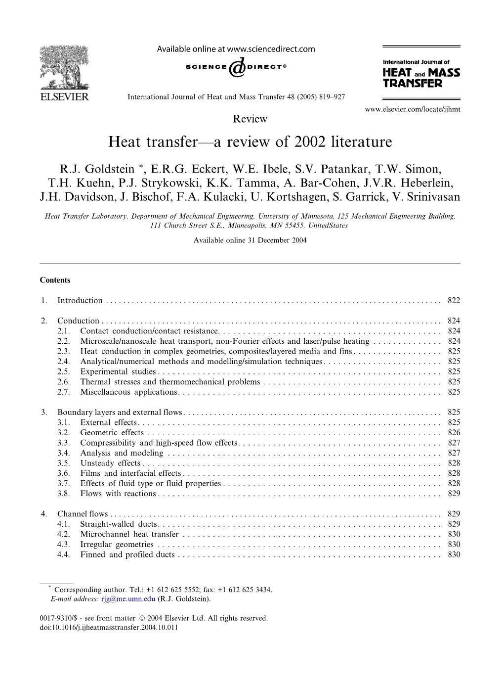 Heat Transfer—A Review of 2002 Literature