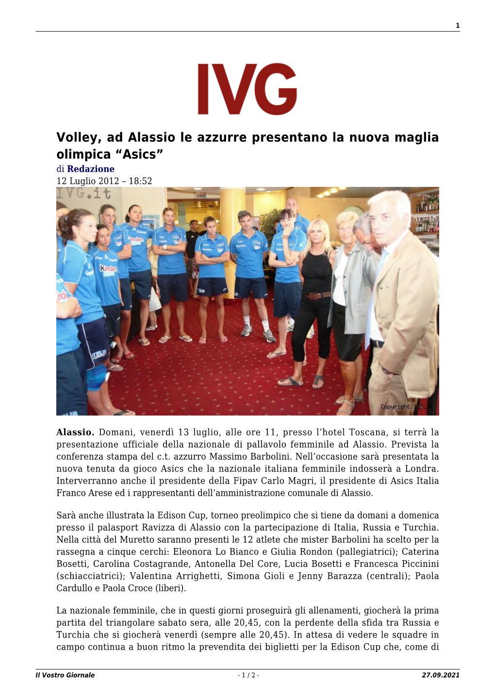 Il Vostro Giornale - 1 / 2 - 27.09.2021 2