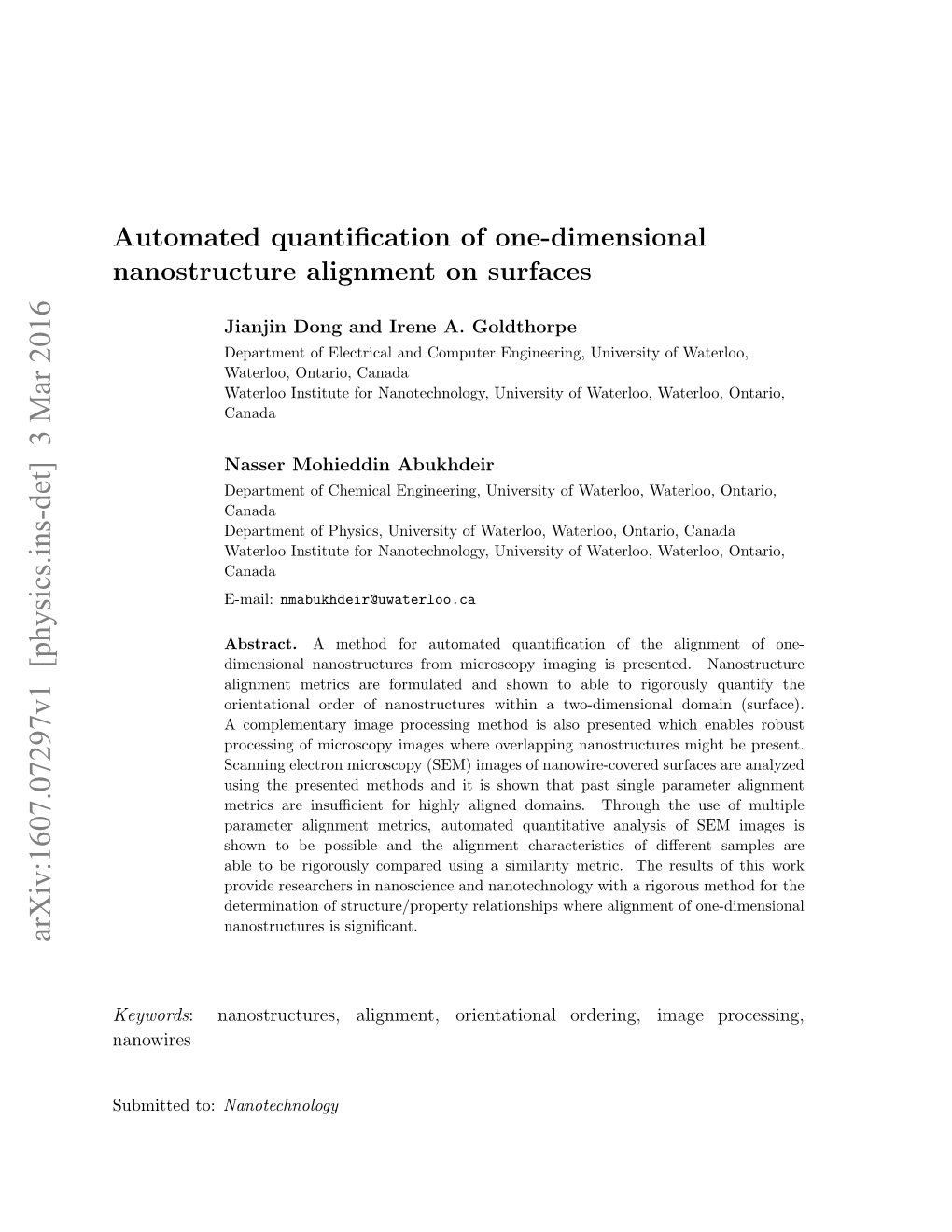 Automated Quantification of One-Dimensional Nanostructure