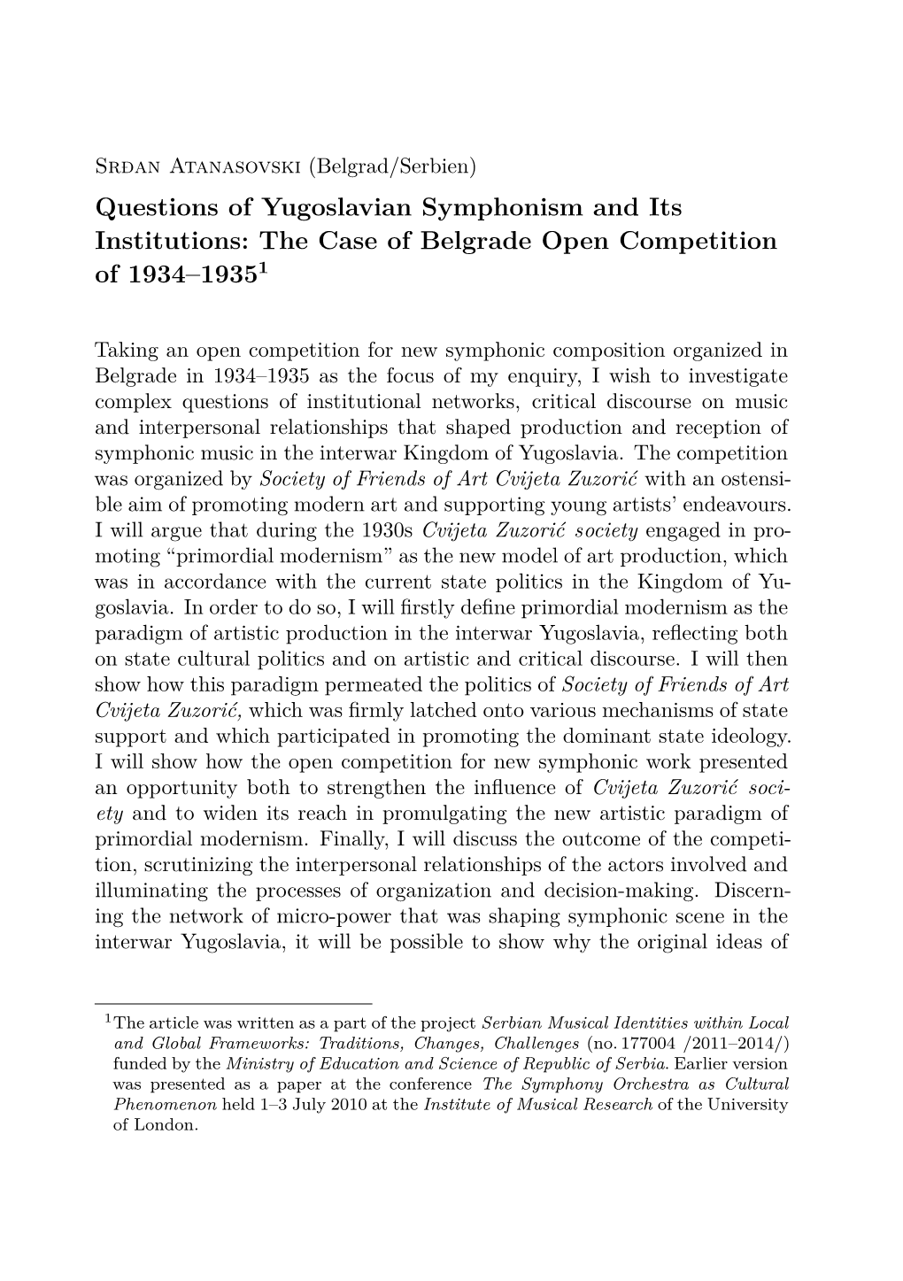 Questions of Yugoslavian Symphonism and Its Institutions: the Case of Belgrade Open Competition of 1934–19351