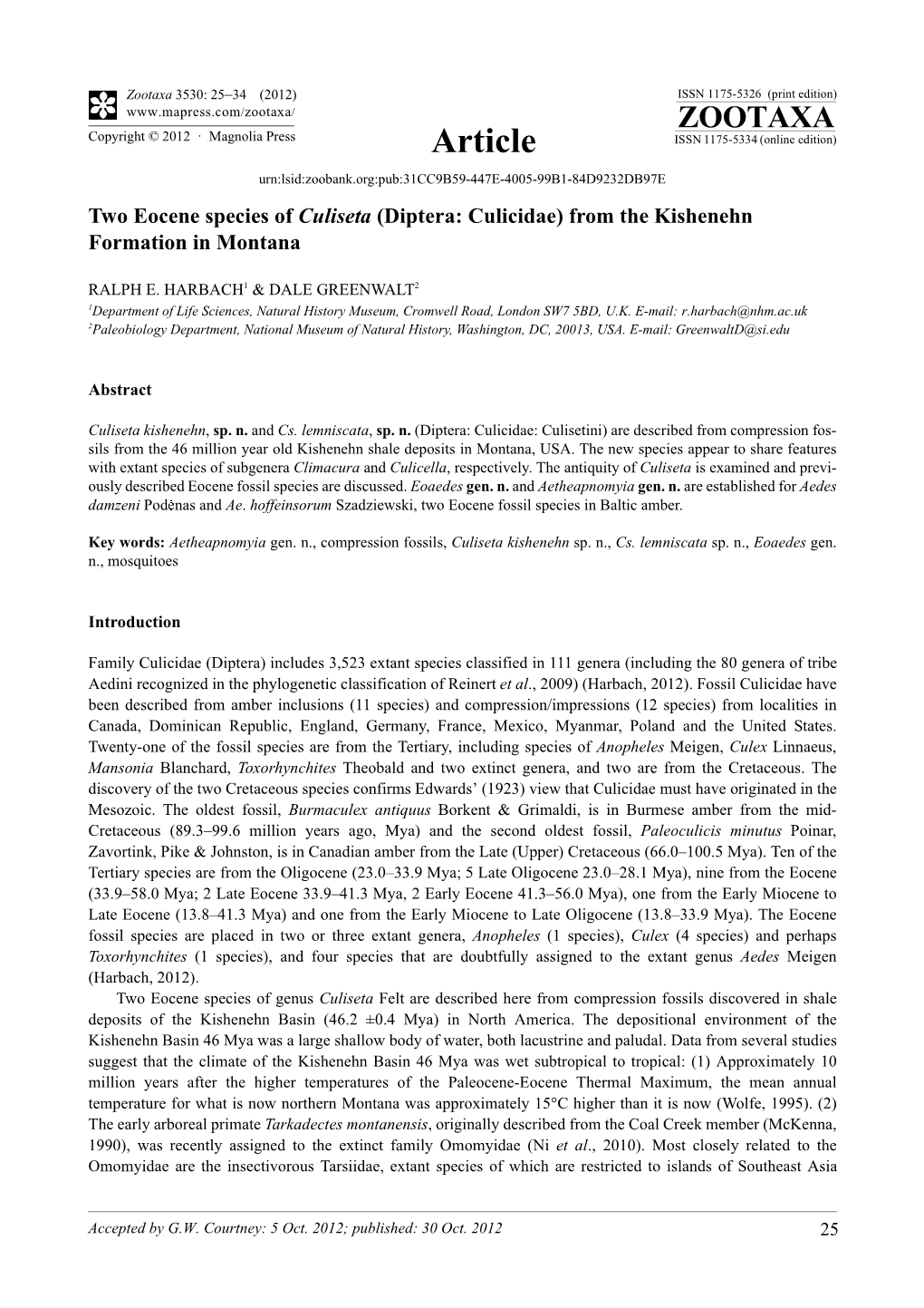 (Diptera: Culicidae) from the Kishenehn Formation in Montana