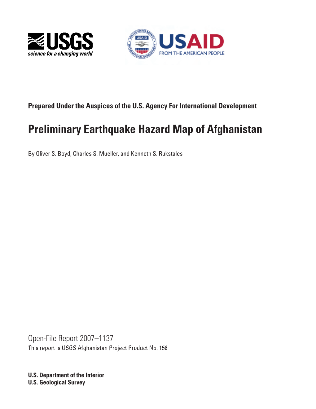 Preliminary Earthquake Hazard Map of Afghanistan