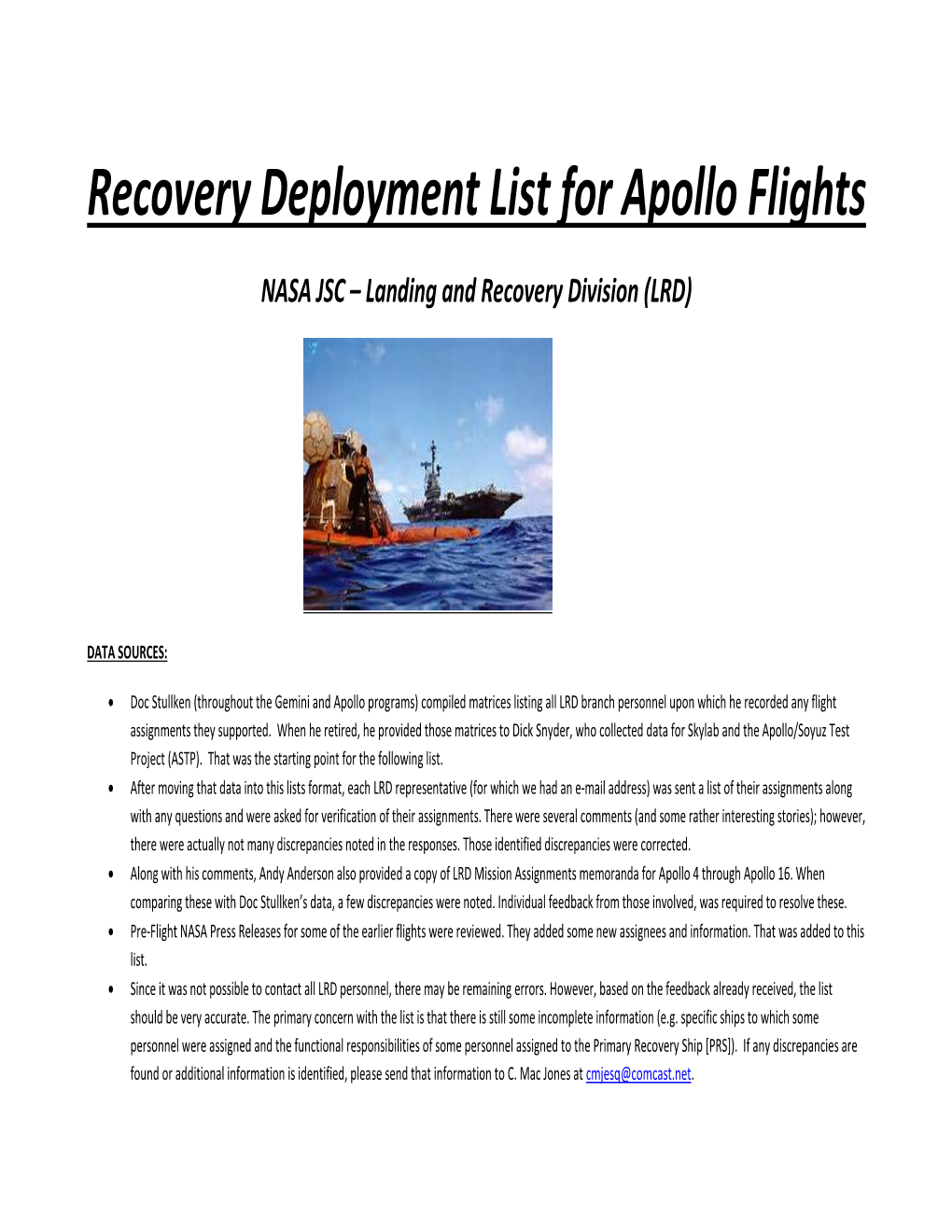 Apollo Recovery Assignments