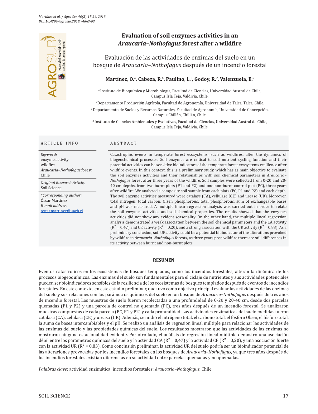 Evaluation of Soil Enzymes Activities in an Araucaria–Nothofagus Forest After a Wildfire