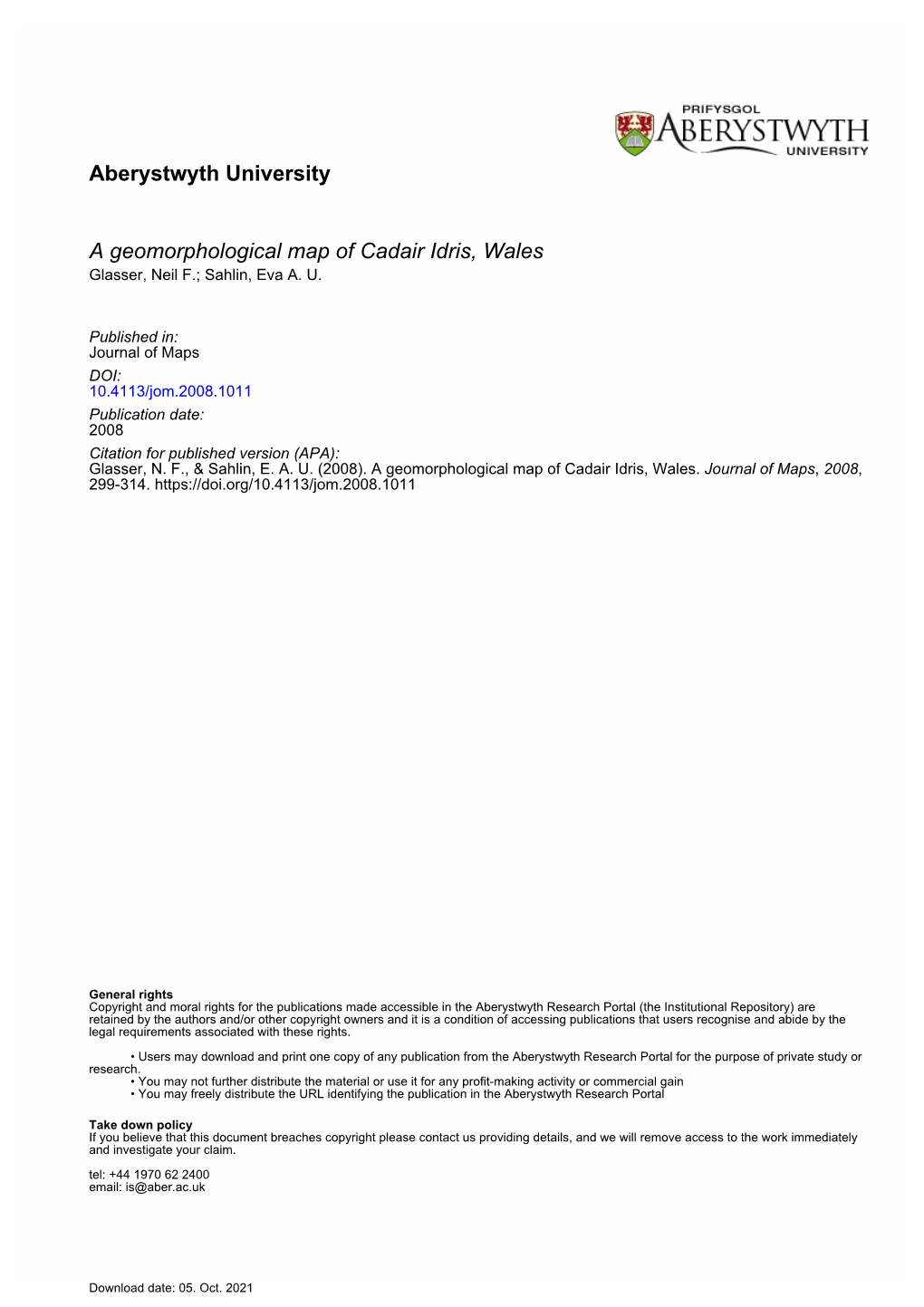 Journal of Maps DOI: 10.4113/Jom.2008.1011 Publication Date: 2008 Citation for Published Version (APA): Glasser, N