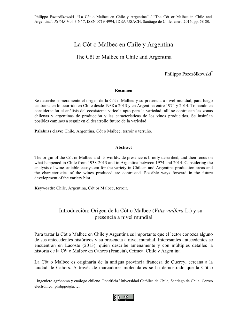 La Côt O Malbec En Chile Y Argentina” / “The Côt Or Malbec in Chile and Argentina”