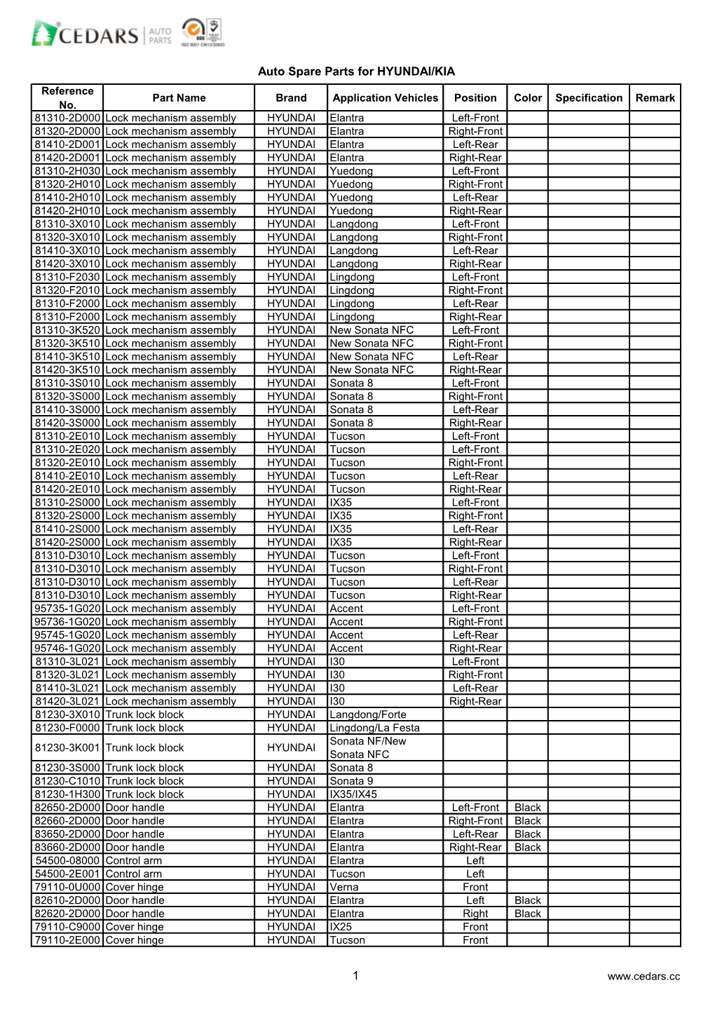 Auto Spare Parts for HYUNDAI/KIA 1