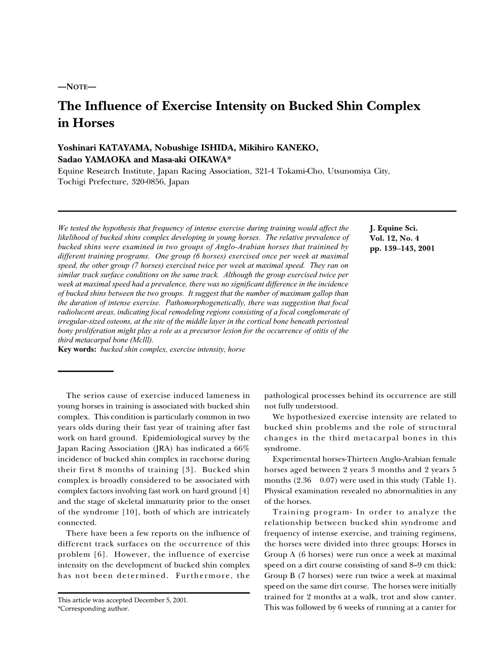 The Influence of Exercise Intensity on Bucked Shin Complex in Horses