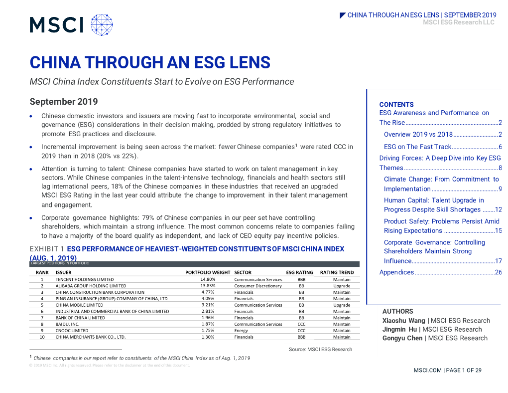 China Through an Esg Lens | September 2019