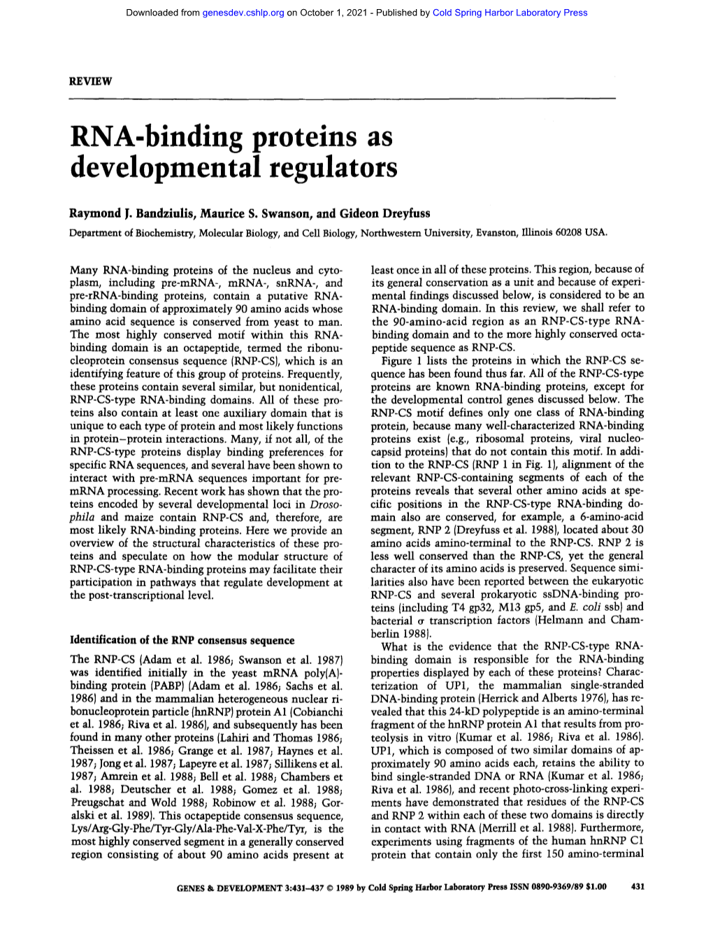 RNA-Binding Proteins As Developmental Regulators