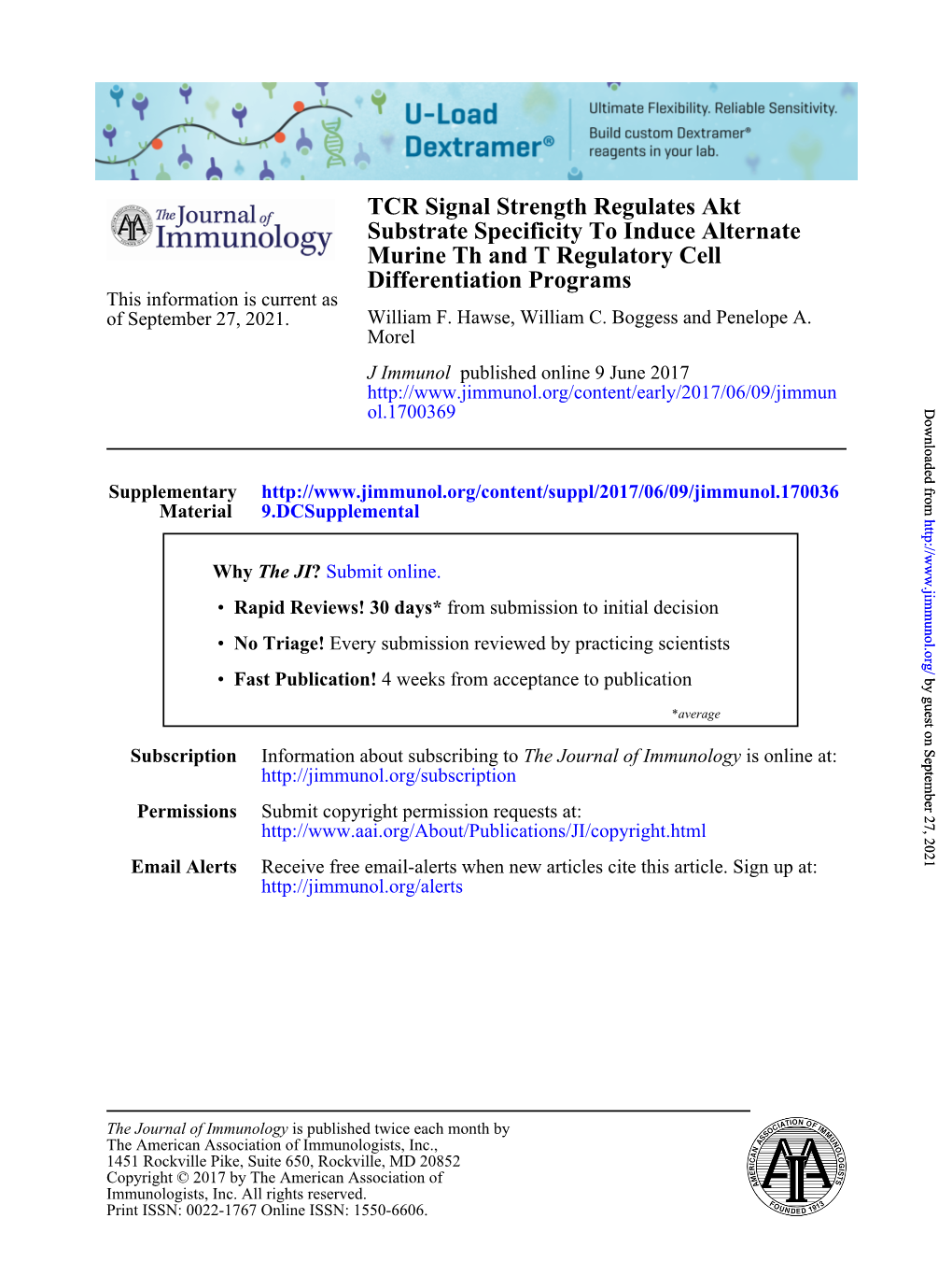 TCR Signal Strength Regulates Akt Substrate Specificity to Induce