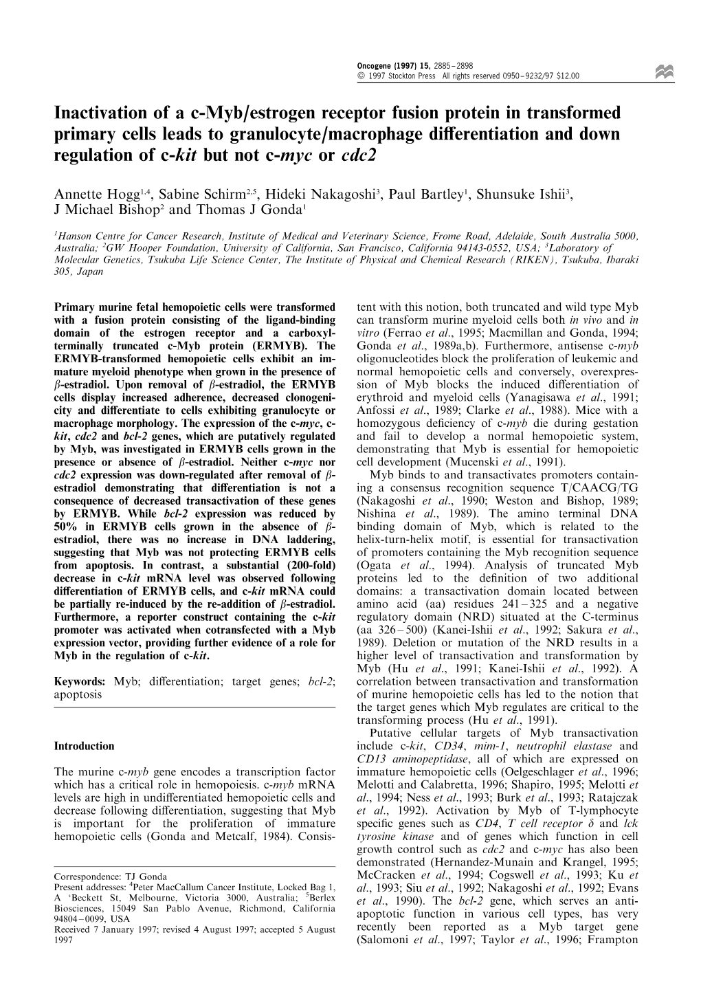 Inactivation of a C-Myb/Estrogen Receptor Fusion Protein In