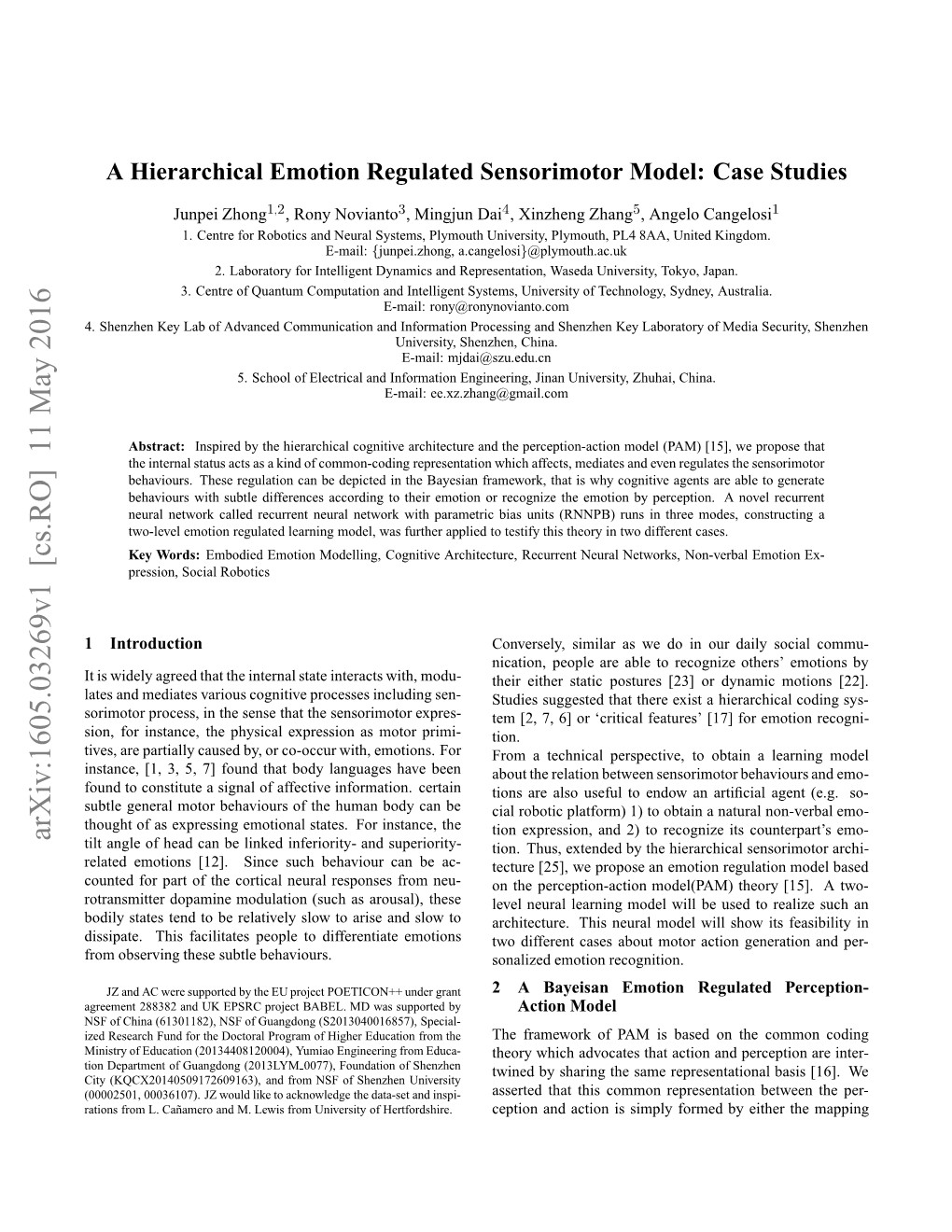 A Hierarchical Emotion Regulated Sensorimotor Model: Case Studies