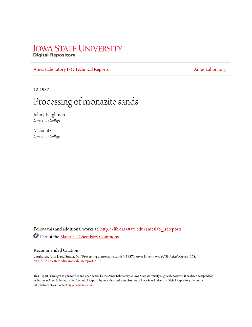 Processing of Monazite Sands John J