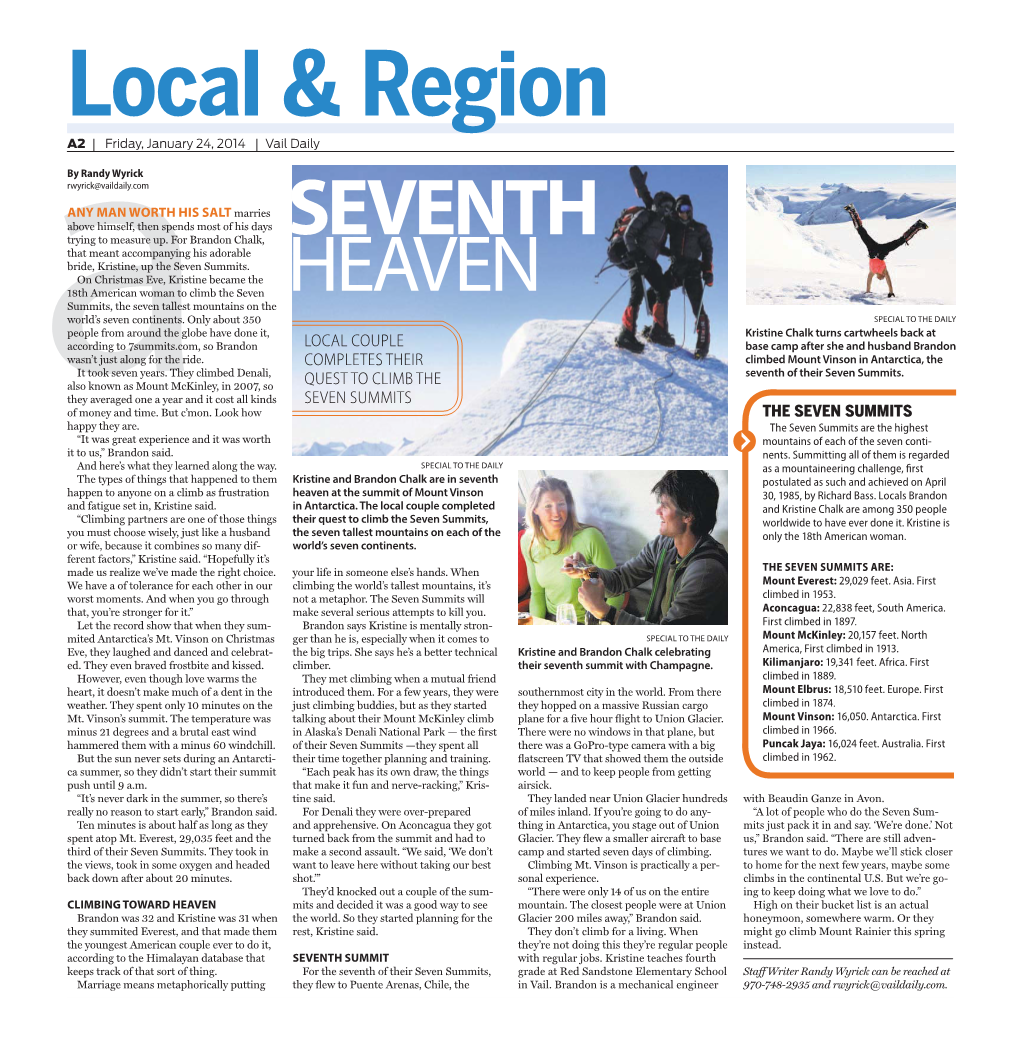 Vail Daily Vinson & 7 Summits Article