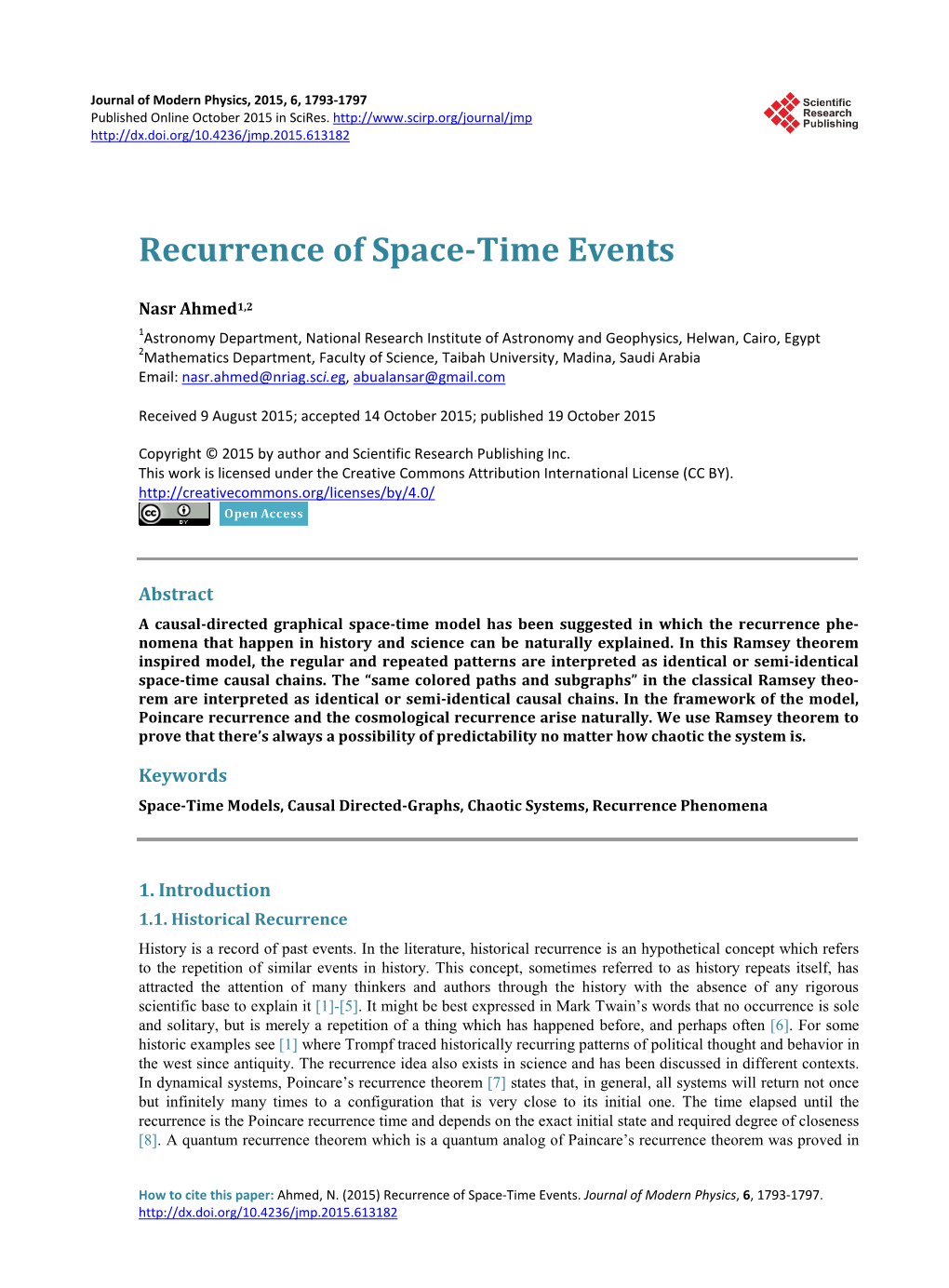 Recurrence of Space-Time Events