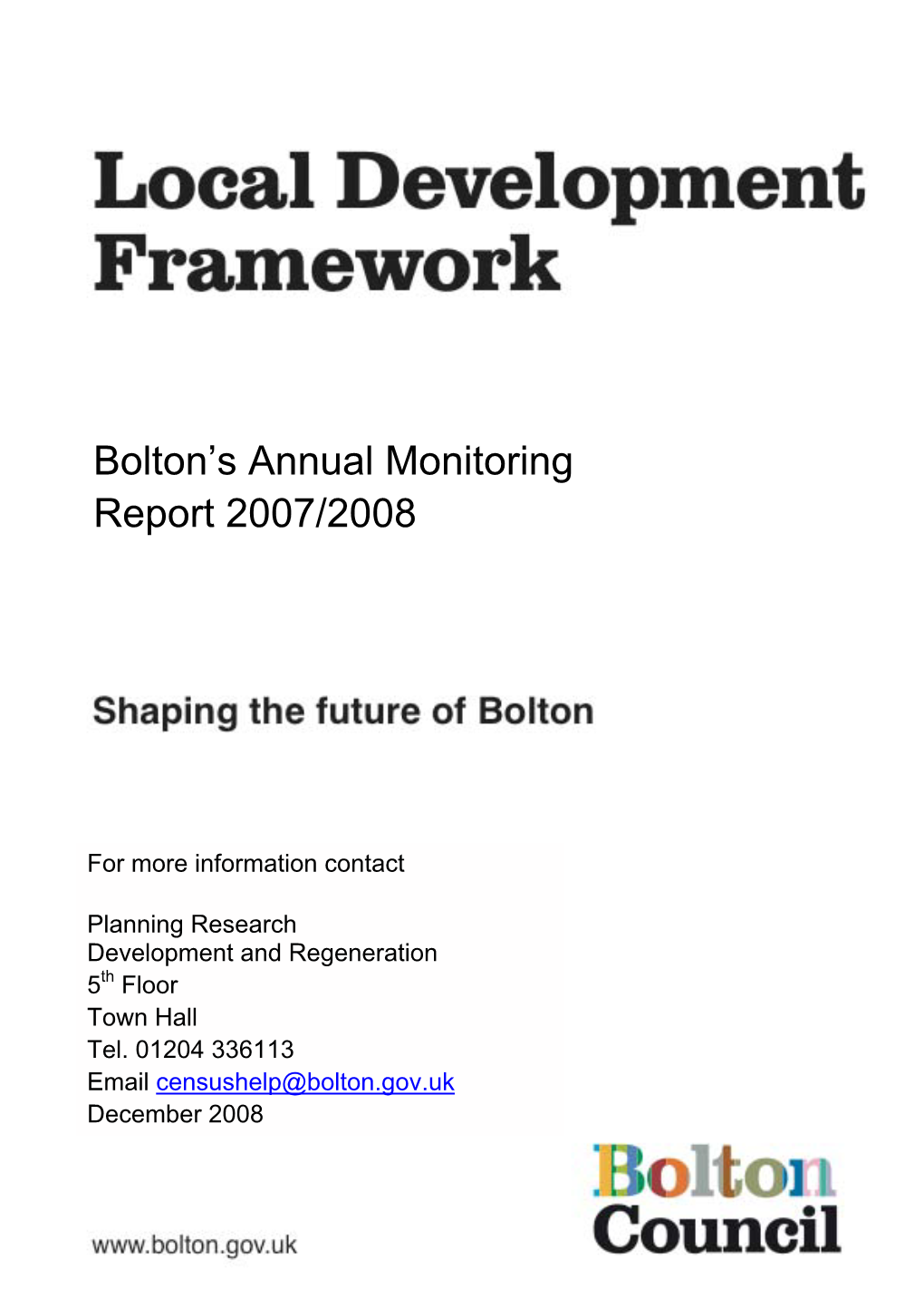 Bolton's Annual Monitoring Report 2007/2008