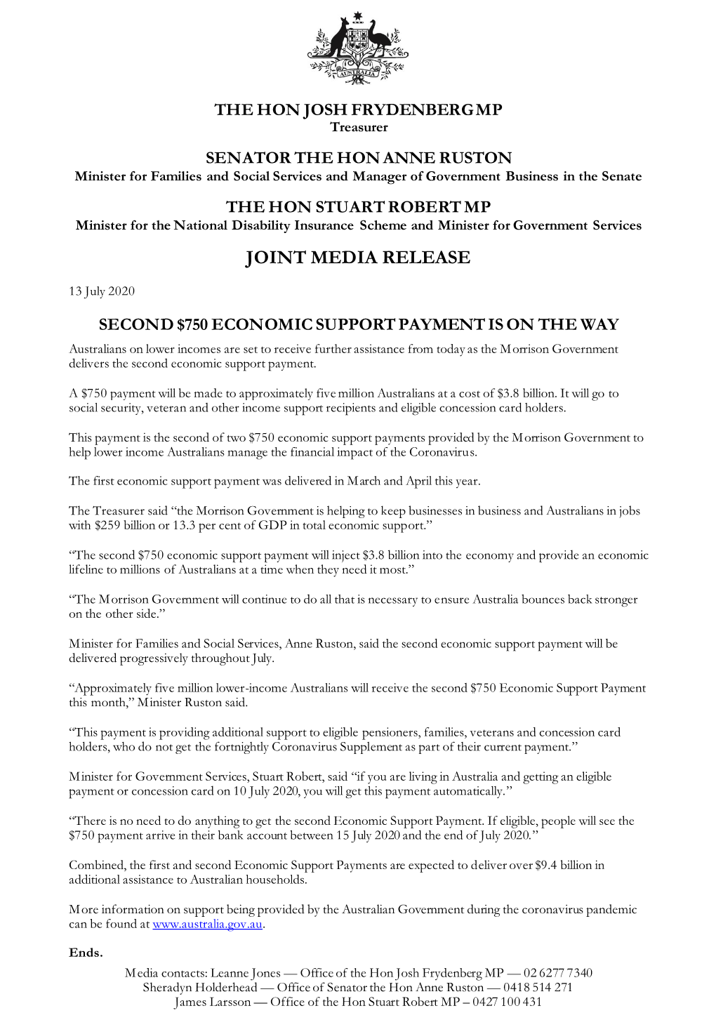 Treasurer Joint Press Release