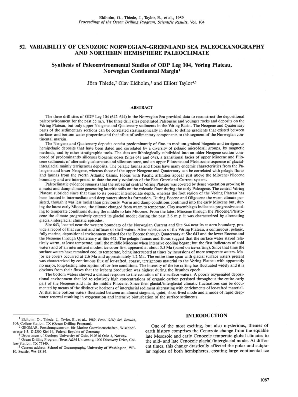 52. Variability of Cenozoic Norwegian-Greenland Sea Paleoceanography and Northern Hemisphere Paleoclimate