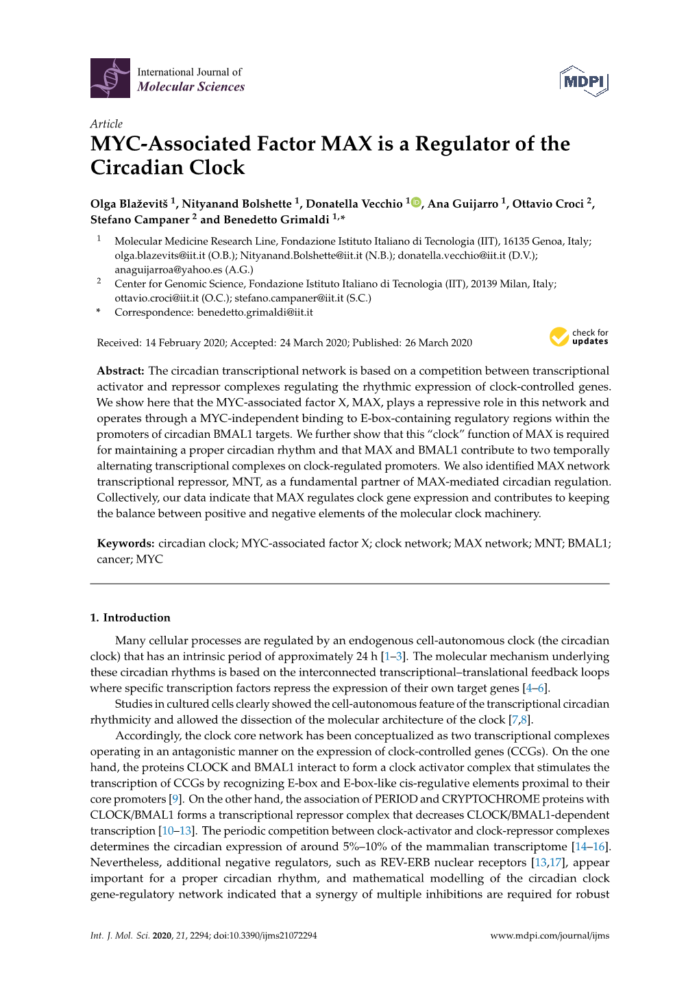 MYC-Associated Factor MAX Is a Regulator of the Circadian Clock