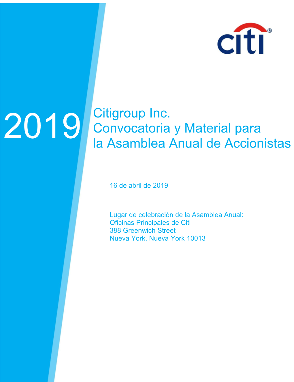 Citigroup Inc. Convocatoria Y Material Para La Asamblea Anual De