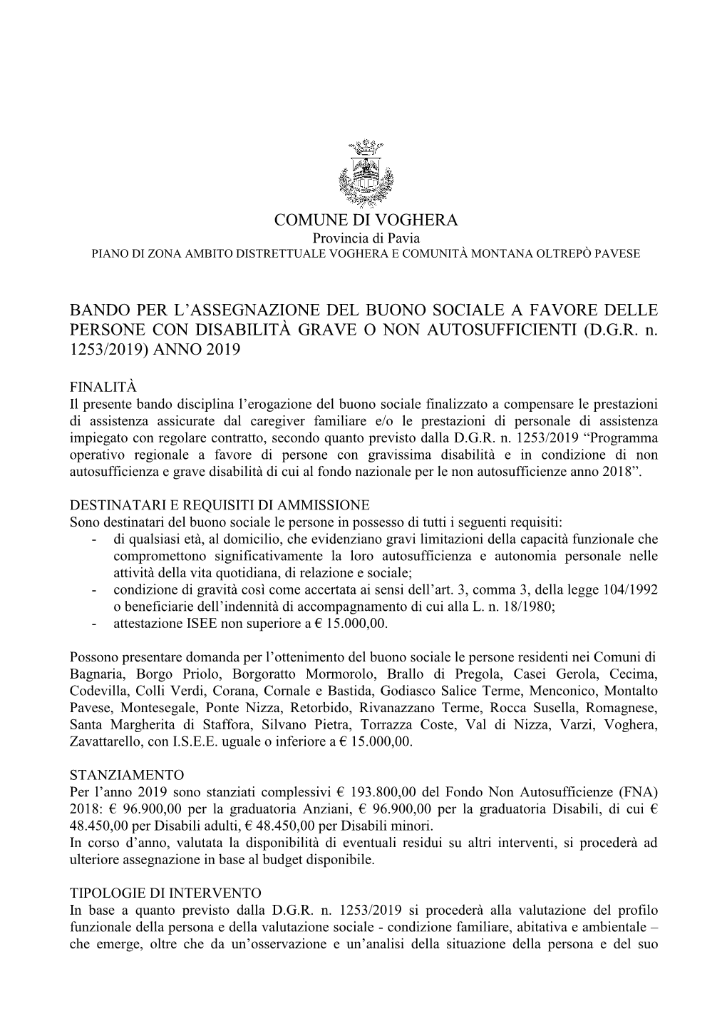 Comune Di Voghera Bando Per L