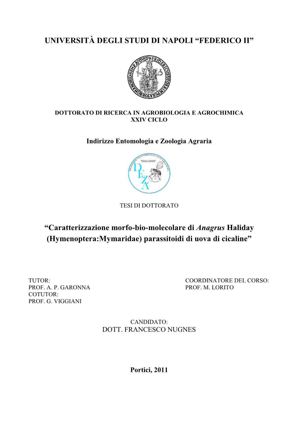 Dottorato Di Ricerca in Agrobiologia E Agrochimica Xxiv Ciclo