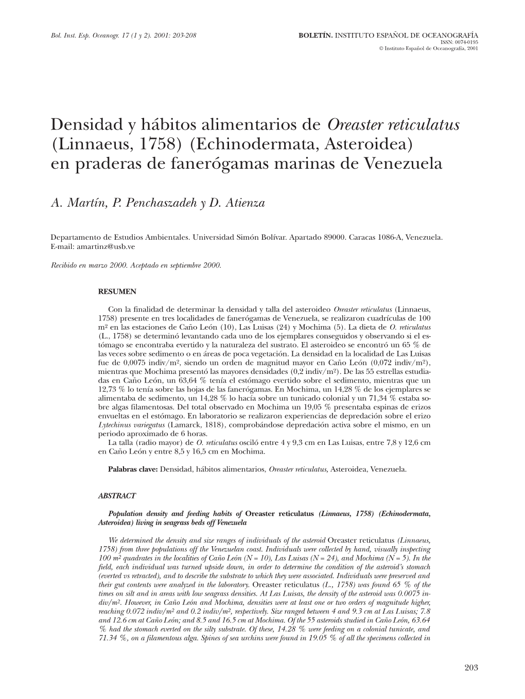 Densidad Y Hábitos Alimentarios De Oreaster Reticulatus (Linnaeus, 1758) (Echinodermata, Asteroidea) En Praderas De Fanerógamas Marinas De Venezuela