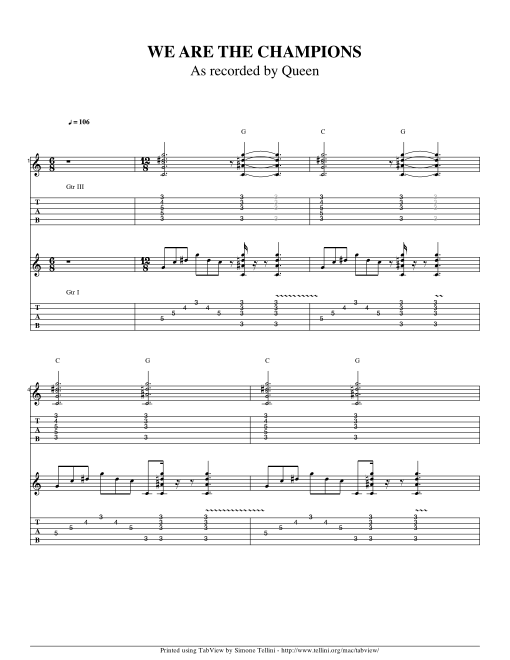 We Are the Champions Guitar Tab