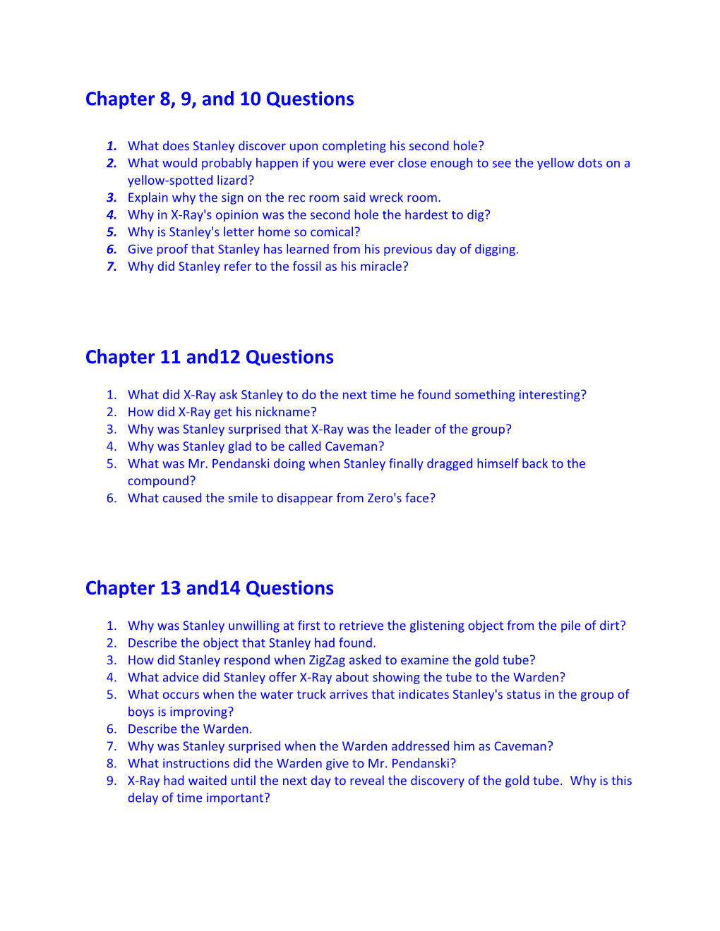 Chapter 8, 9, and 10 Questions