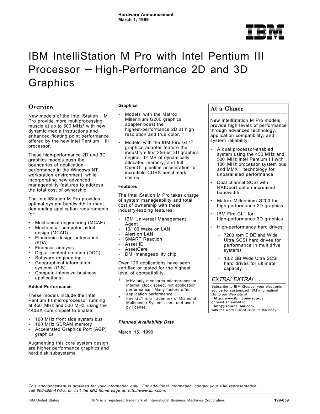 IBM Intellistation M Pro with Intel Pentium III Processor — High-Performance 2D and 3D Graphics