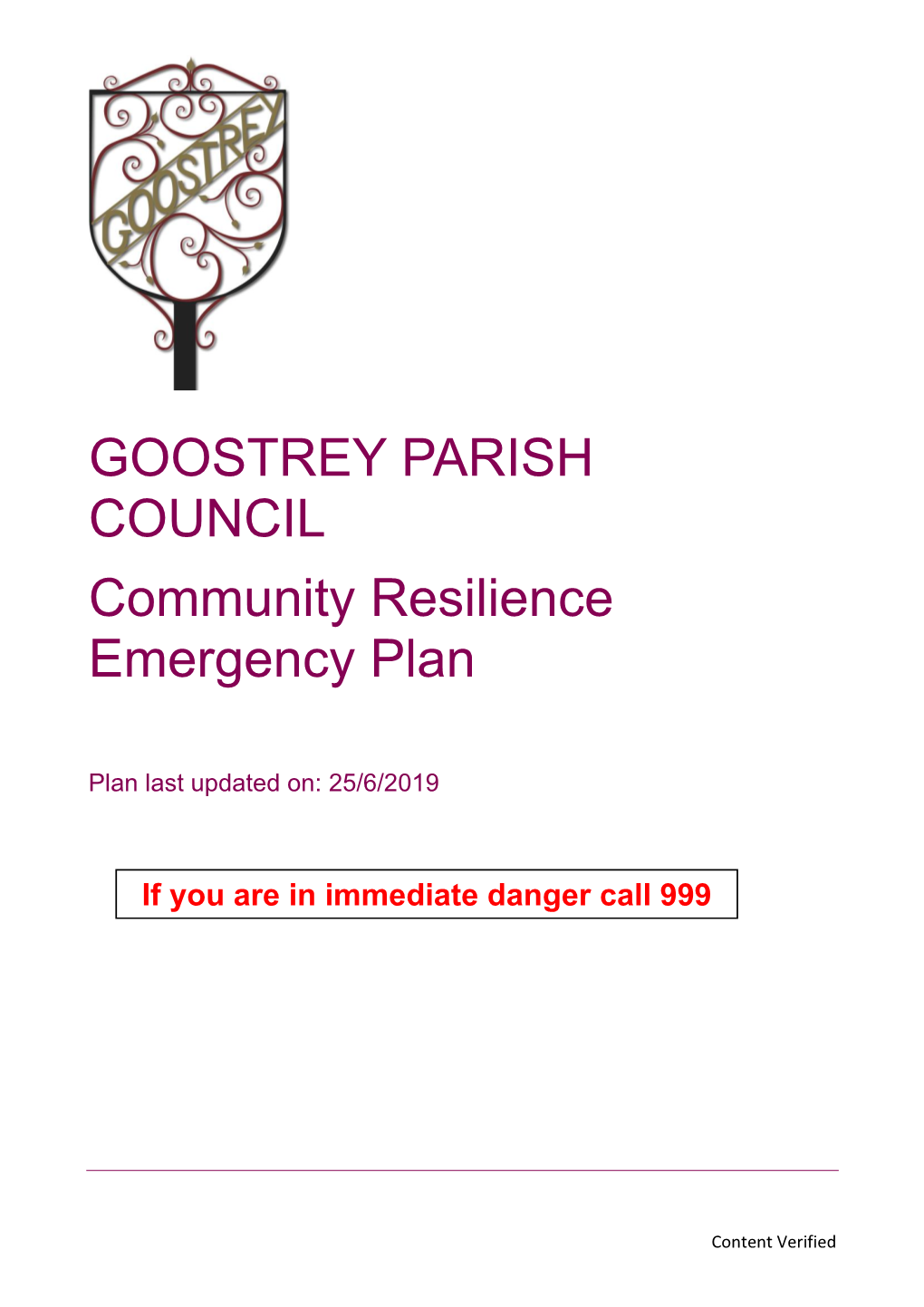 GOOSTREY PARISH COUNCIL Community Resilience Emergency Plan