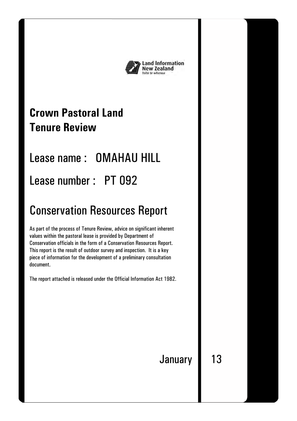 OMAHAU HILL Conservation Resources Report