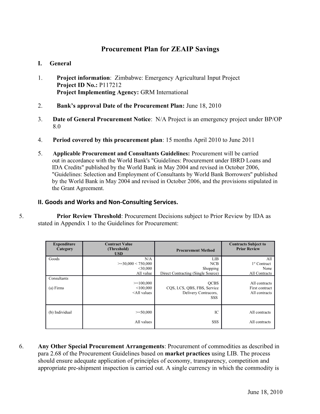 Procurement Plan for ZEAIP Savings