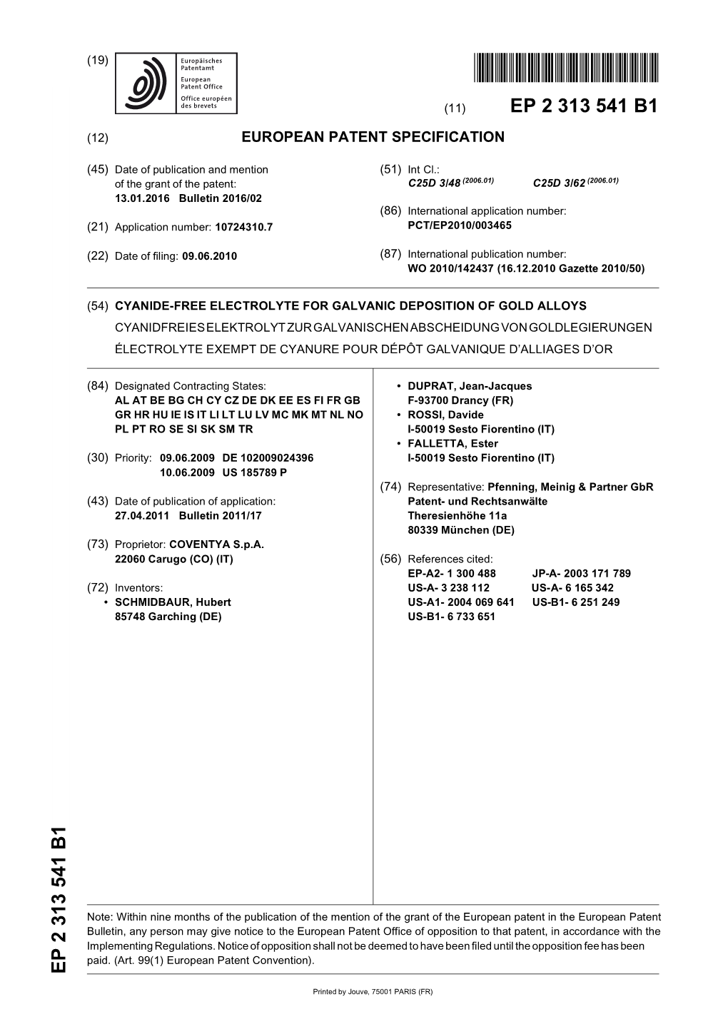 Cyanide-Free Electrolyte for Galvanic Deposition Of