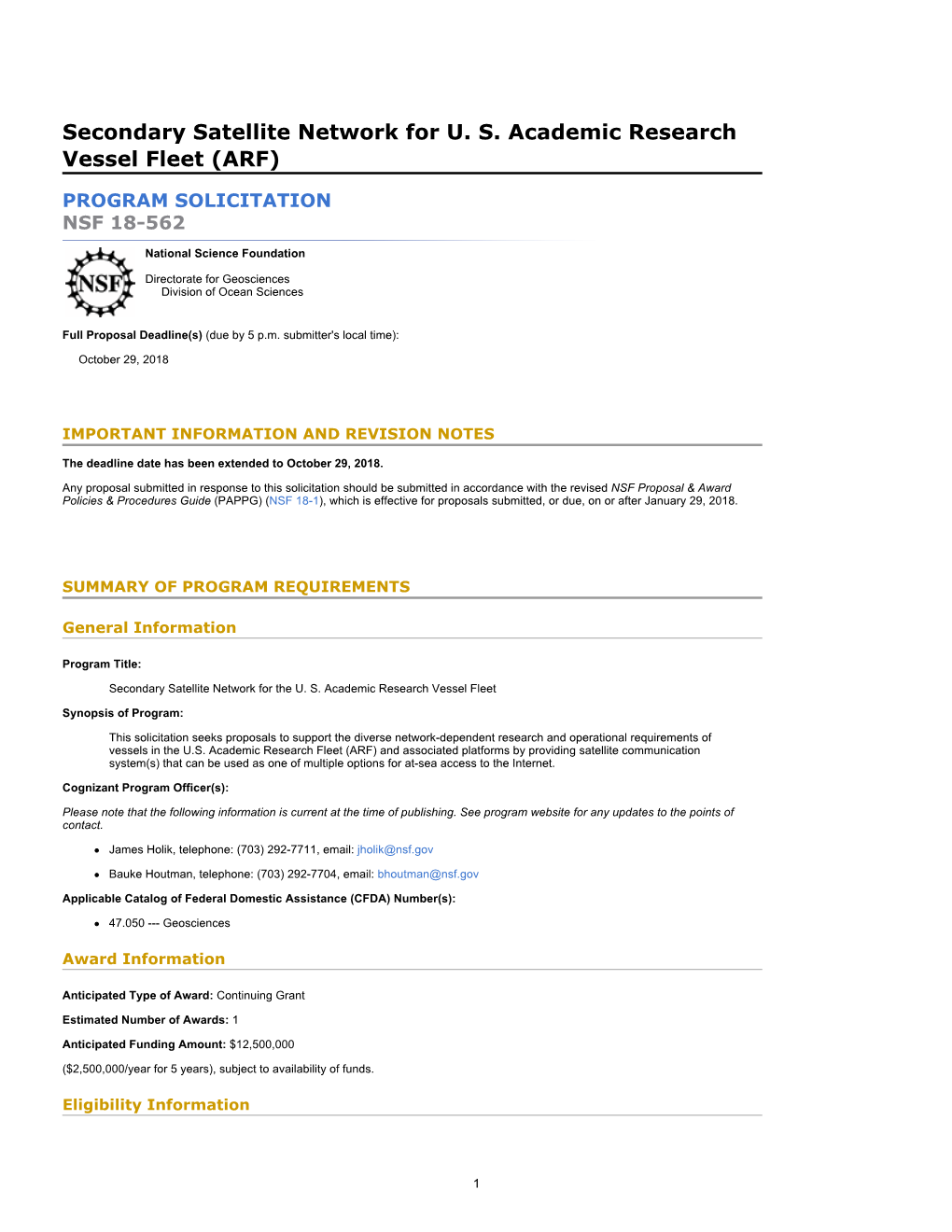 Secondary Satellite Network for U. S. Academic Research Vessel Fleet (ARF)