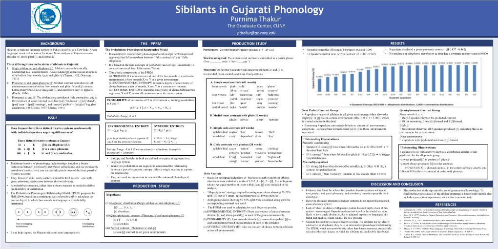 Sibilants in Gujarati Phonology (--THIS SECTION DOES NOT PRINT--)
