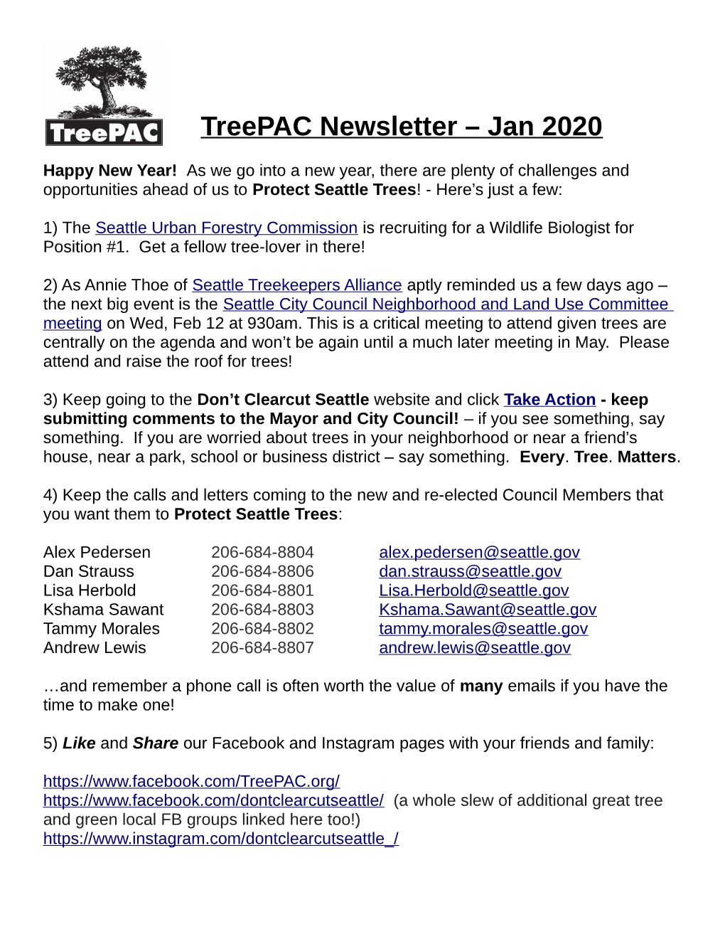 Treepac Newsletter – Jan 2020