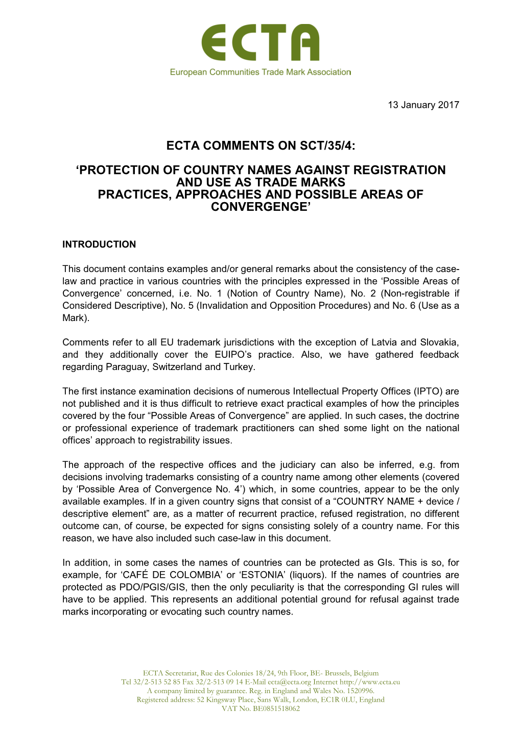 Ecta Comments on Sct/35/4: 'Protection of Country
