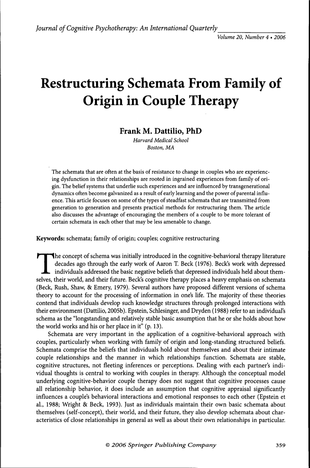 Restructuring Schemata from Family of Origin in Couple Therapy