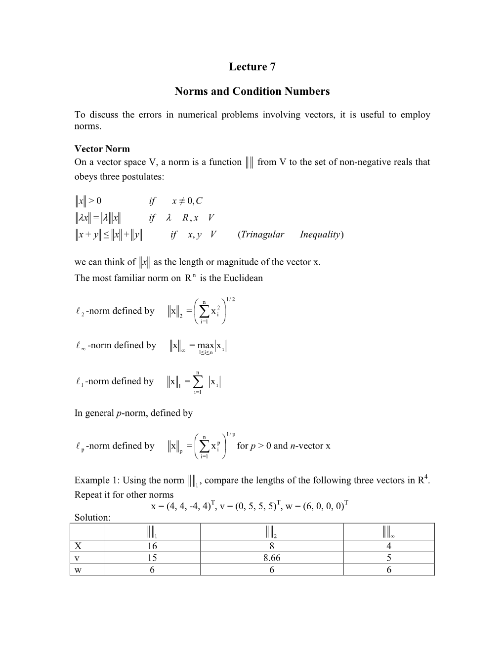 Norms and Condition Numbers