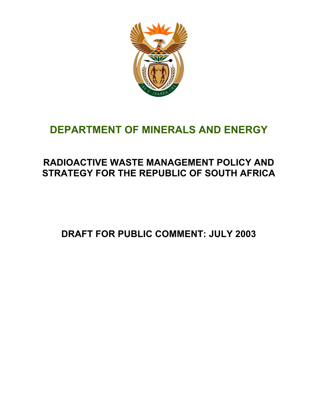 Radioactive Waste Management Policy and Strategy for the Republic of South Africa