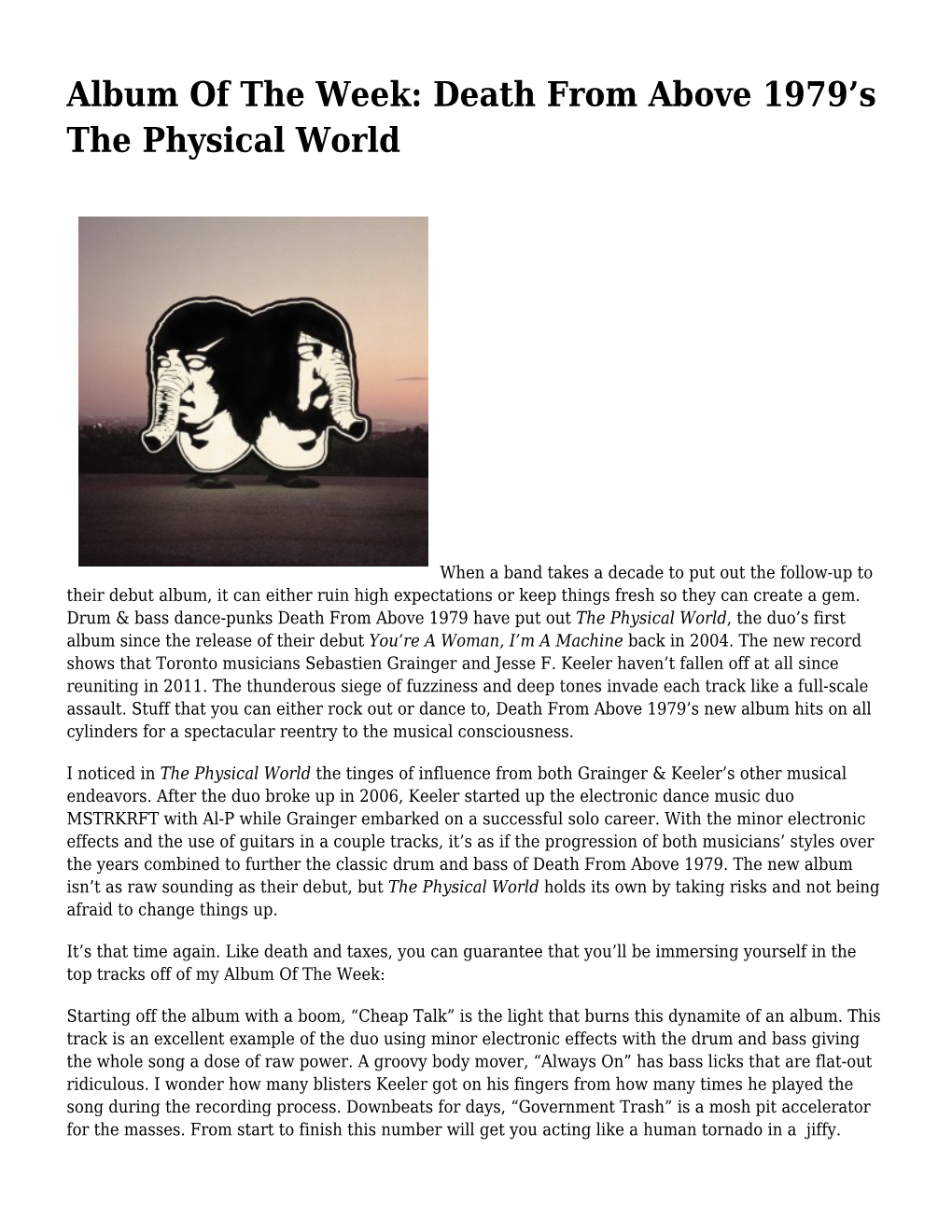 Album of the Week: Death from Above 1979'S the Physical World