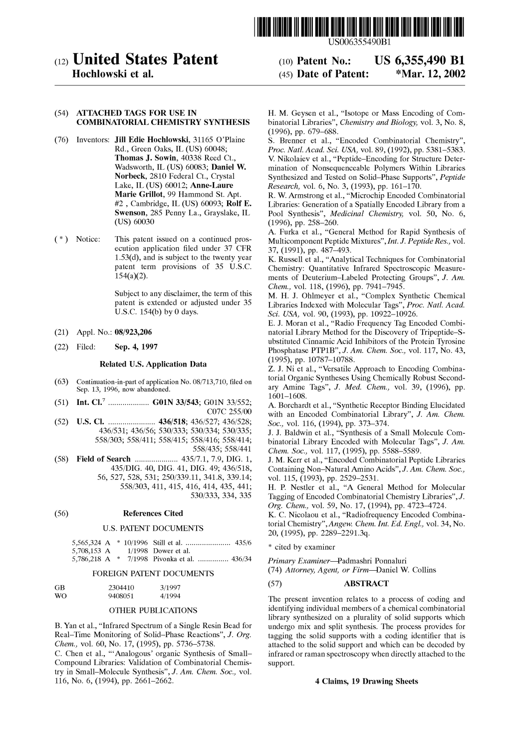 (12) United States Patent (10) Patent No.: US 6,355,490 B1 Hochlowski Et Al