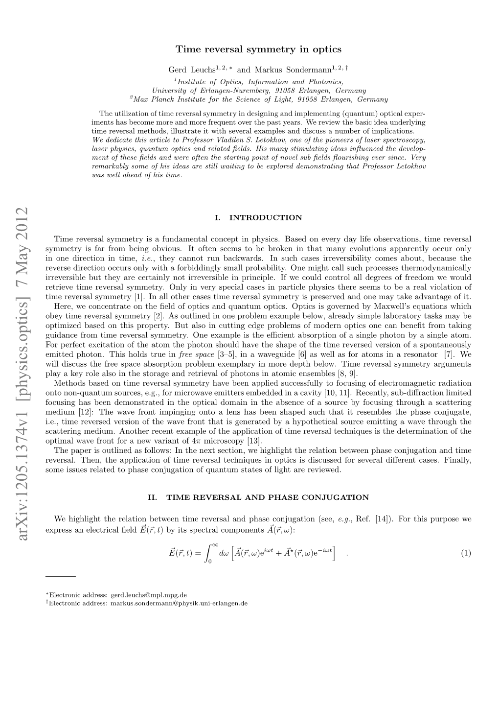 Time Reversal Symmetry in Optics