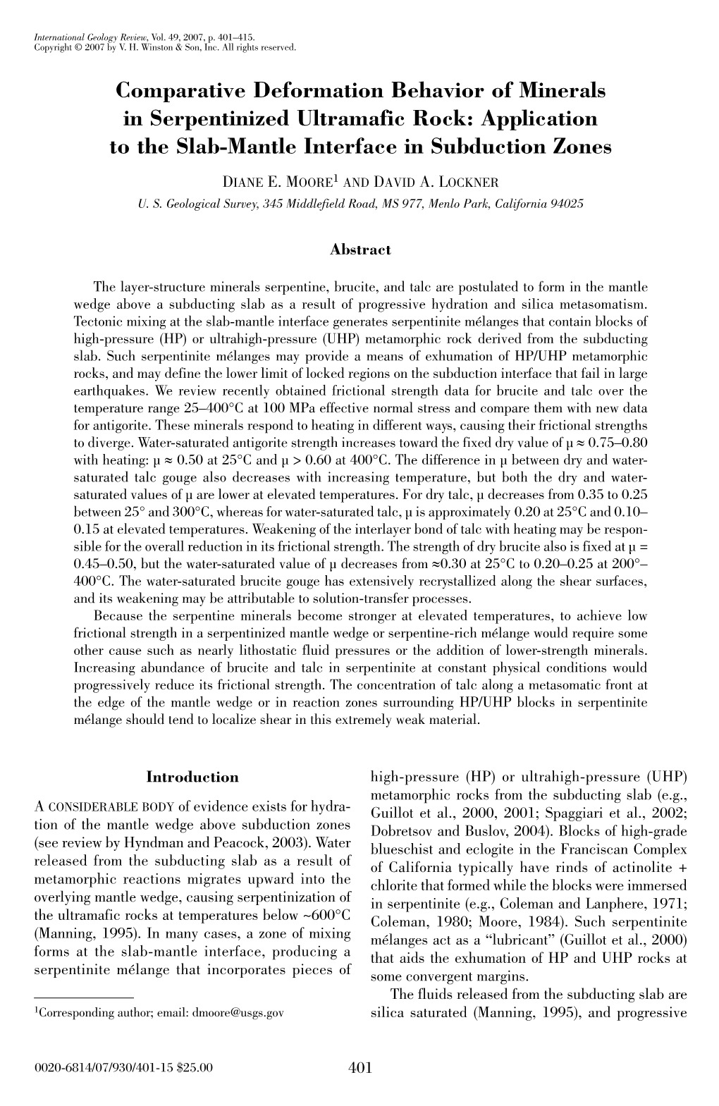 Comparative Deformation Behavior of Minerals in Serpentinized Ultramafic Rock: Application to the Slab-Mantle Interface in Subduction Zones