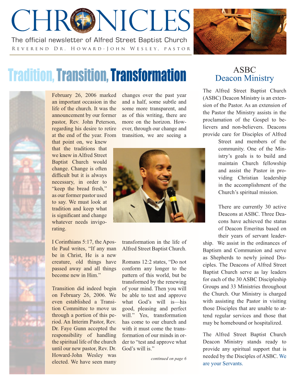 Chr Nicles the Official Newsletter of Alfred Street Baptist Church Reverend Dr